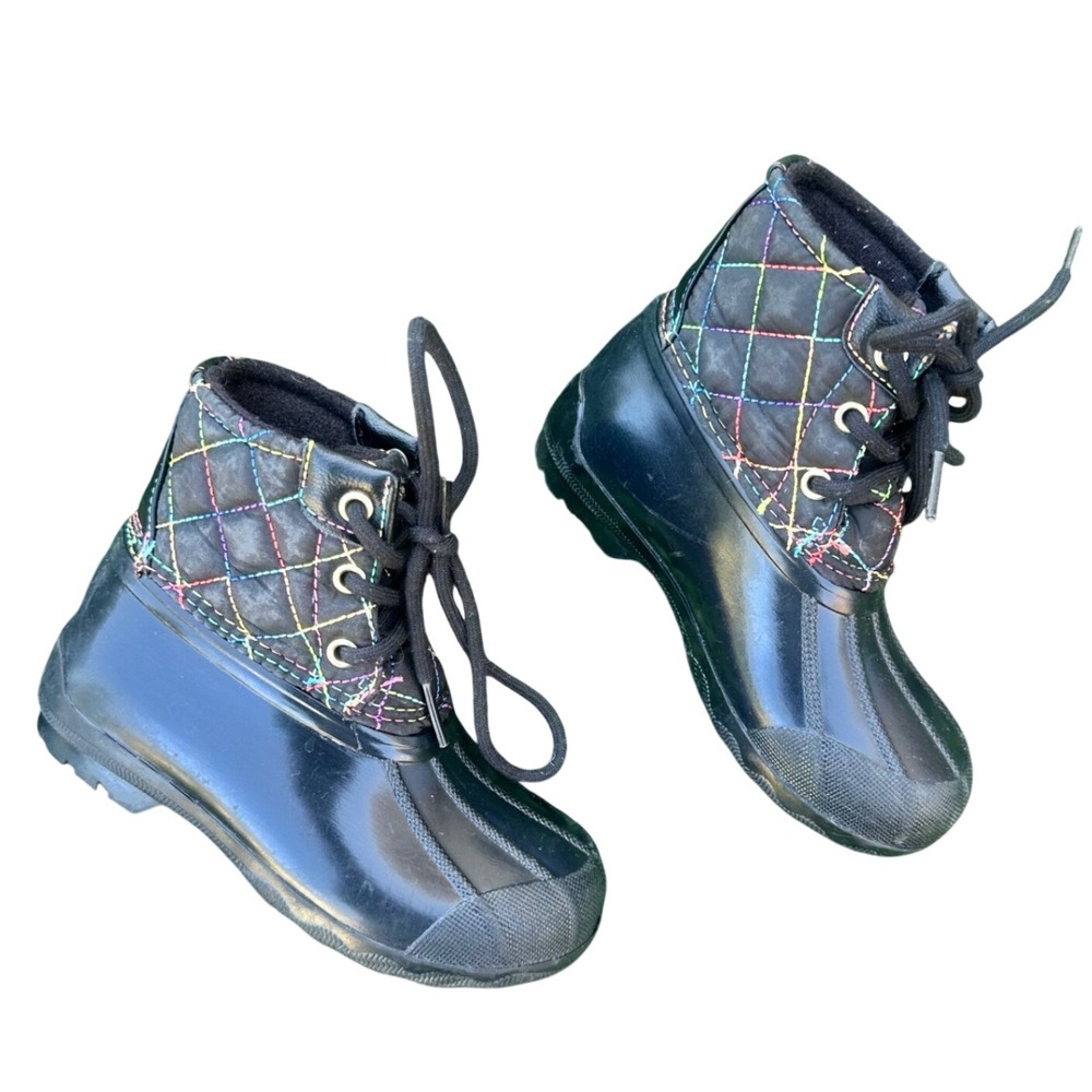 Sperry Port Boot Toddler Girl Duck Boots Size 9 Black Rainbow Winter Boots
